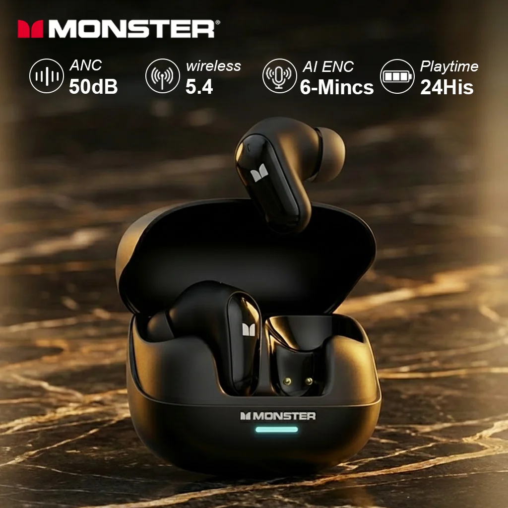 รูปสินค้า หูฟังเกมมิ่งไร้สาย Monster Bluetooth 5.4 แบตเตอรี่ยาวนาน เสียง HIFI