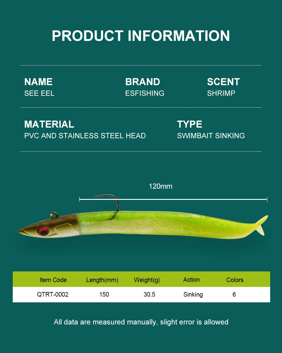 ESFISHING NEU Angelköder Bleikopf Meeraal 150mm Weichköder für Hecht Barsch Zander – Detail 2