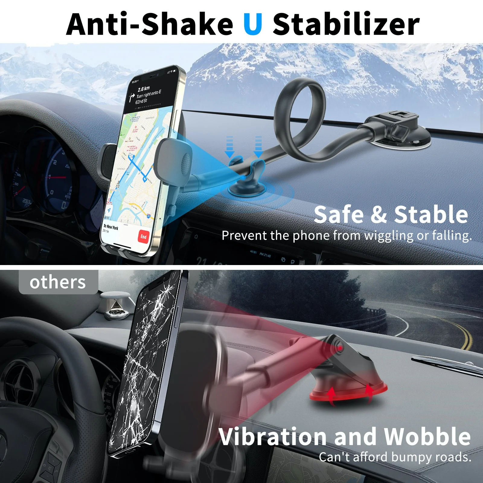 Qifutan Car Phone Holder Mount Phone Mount for Car Windshield Dashboard Air  Vent Universal Hands Free Automobile Cell Phone Holder Fit iPhone