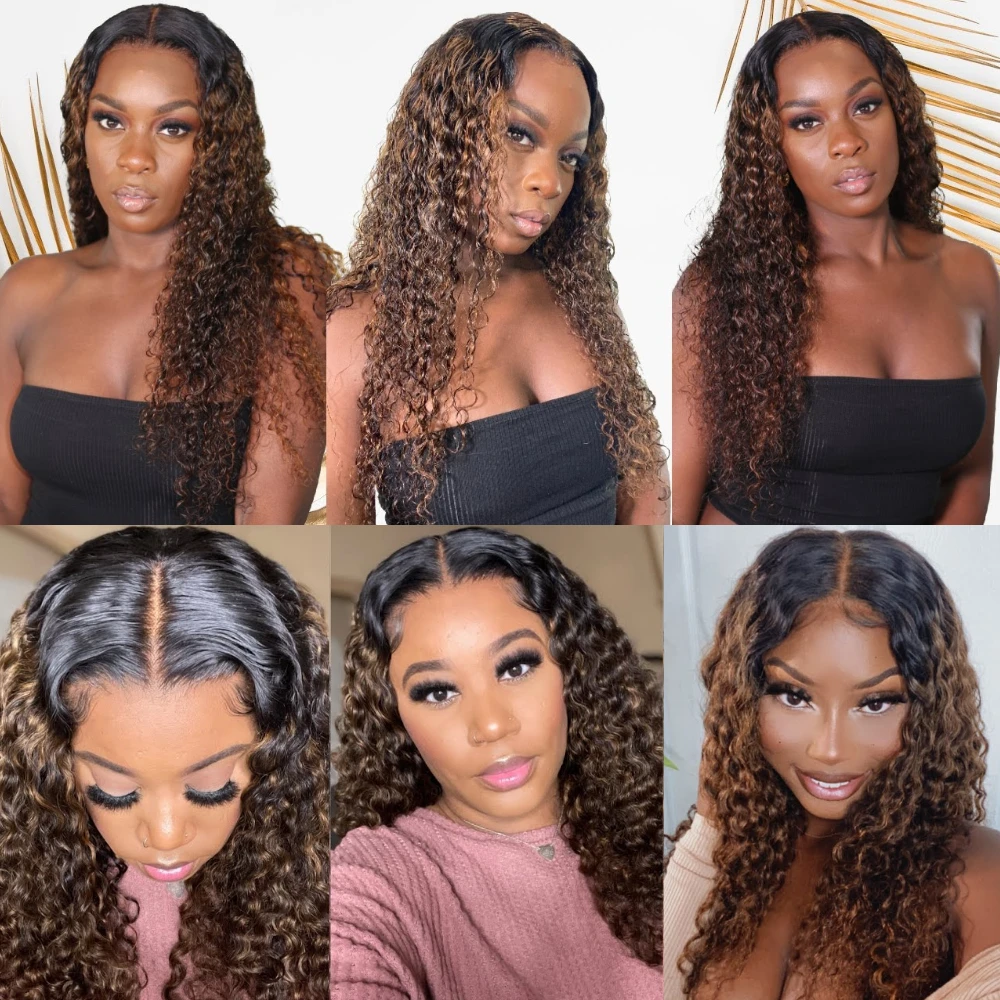 UNICE Bye Bye Knots Echthaar-Perücke – Klebefrei, Gewellt, Balayage Schwarzblond, 150% Dichte