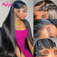 200% Density 30 Pouces Lisse Perruques Cheveux Humains 13X6 Perruque Brazilian HD Transparent Lace Front Wigs Human Hair Perruque Frontal intégral Livraison 1-3 Jours France PAPYON 8
