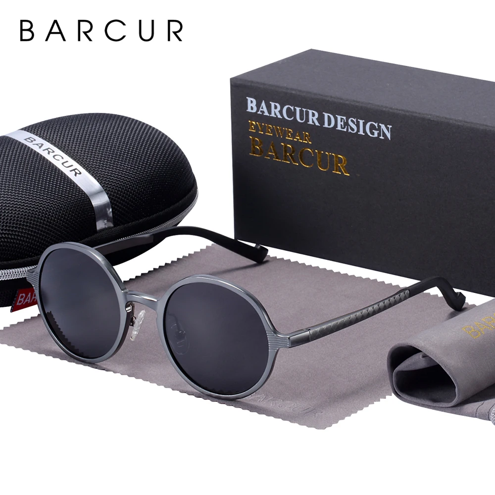 BARCUR marka lekkie okrągłe okulary przeciwsłoneczne luksusowa marka mężczyźni okulary Retro Vintage kobiety okulary przeciwsłoneczne