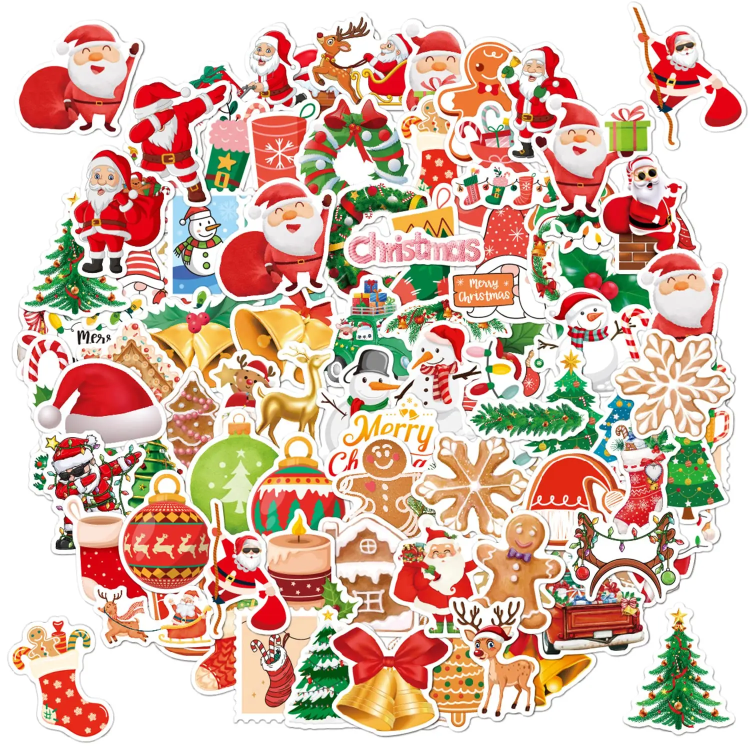 100 PCS Christmas Decorations Stickers for Kids and Teens, Cute Vinyl Waterproof Stickers for Laptops, Skateboards, Water Bottle 2pcs package merry christmas wine bottle linen protective cover red wine champagne bottle bags decorations buy one get one free