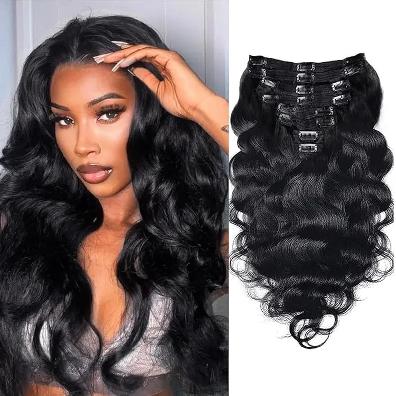 Hair Extensions Body Wave Clip in Real Human Hair Brazilian Seamless For Women 120 Gram