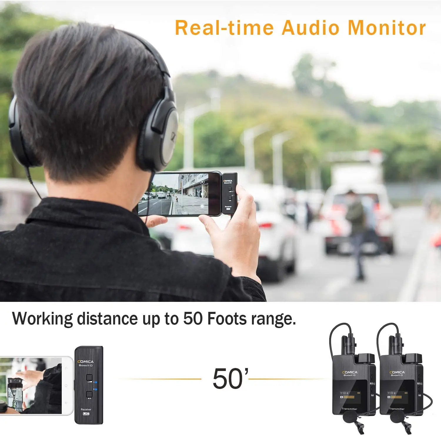 Micrófono inalámbrico Comica BoomX-D UC2 2.4G para teléfonos tipo C, micrófono Lavalier dual, 2 transmisores 1 receptor, micrófono Lav, para Samsung Galaxy Xiaomi HUAWEI, Podcast YouTube Facebook transmisión en vivo - Imagen 3