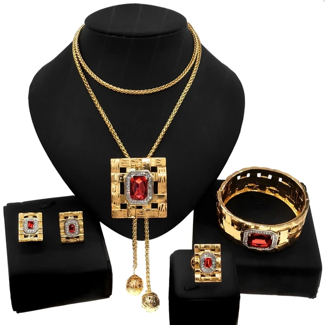 Affordable luxury Fashion Dubai jewelry set with champagne gold rhinestones
