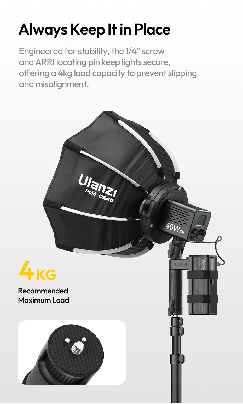 Light Handle Grip Light Stand with Power Mount Angle Adjustable for Fill Light C