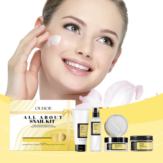 Ouhoe 1 Satz Snail Mucin 96 Hautpflege-Set, feuchtigkeitsspendend, glatt, verblasst feine Linien, straffen, straffen, straffen, Gesichtsreparatur, Gesichtsserum-Set