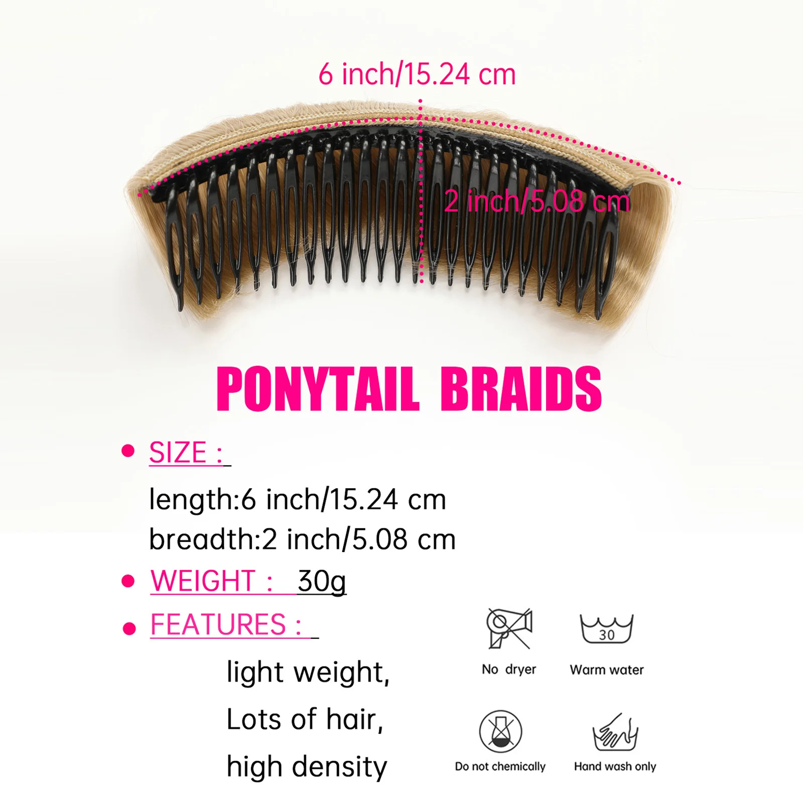 Hair Pad Wig Cushion 6 Inches Synthetic Invisible Fluffy High Temperature Fiber Insert Comb