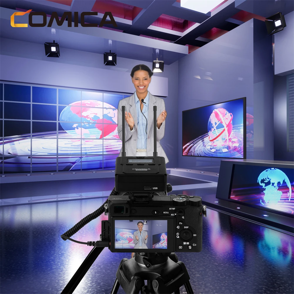 CVM-WM200 PRO Metal UHF Dual-Channel Wireless Microphone for Smartphone Camera C