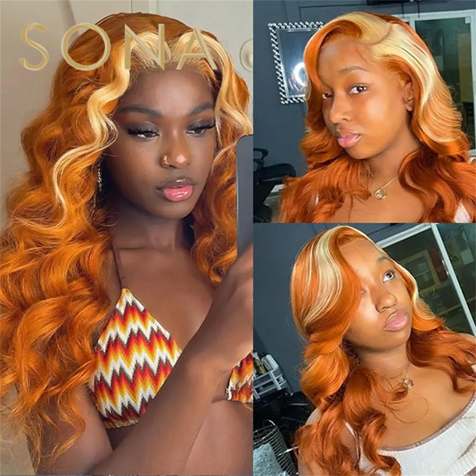 

13x4 Colored Human Hair Wigs Orange Ginger Lace Frontal Wig 613 Blonde Pink Purple Blue Highlight Body Wave Wigs For Black Women