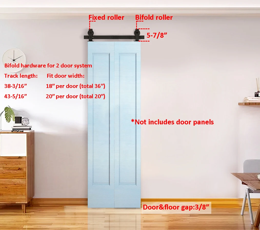 DIYHD 970mm/1100mm Bi-folding Barn Door Hardware,Heavy Duty Top Mount Barn Style Roller Folding Track Kit,No Doors