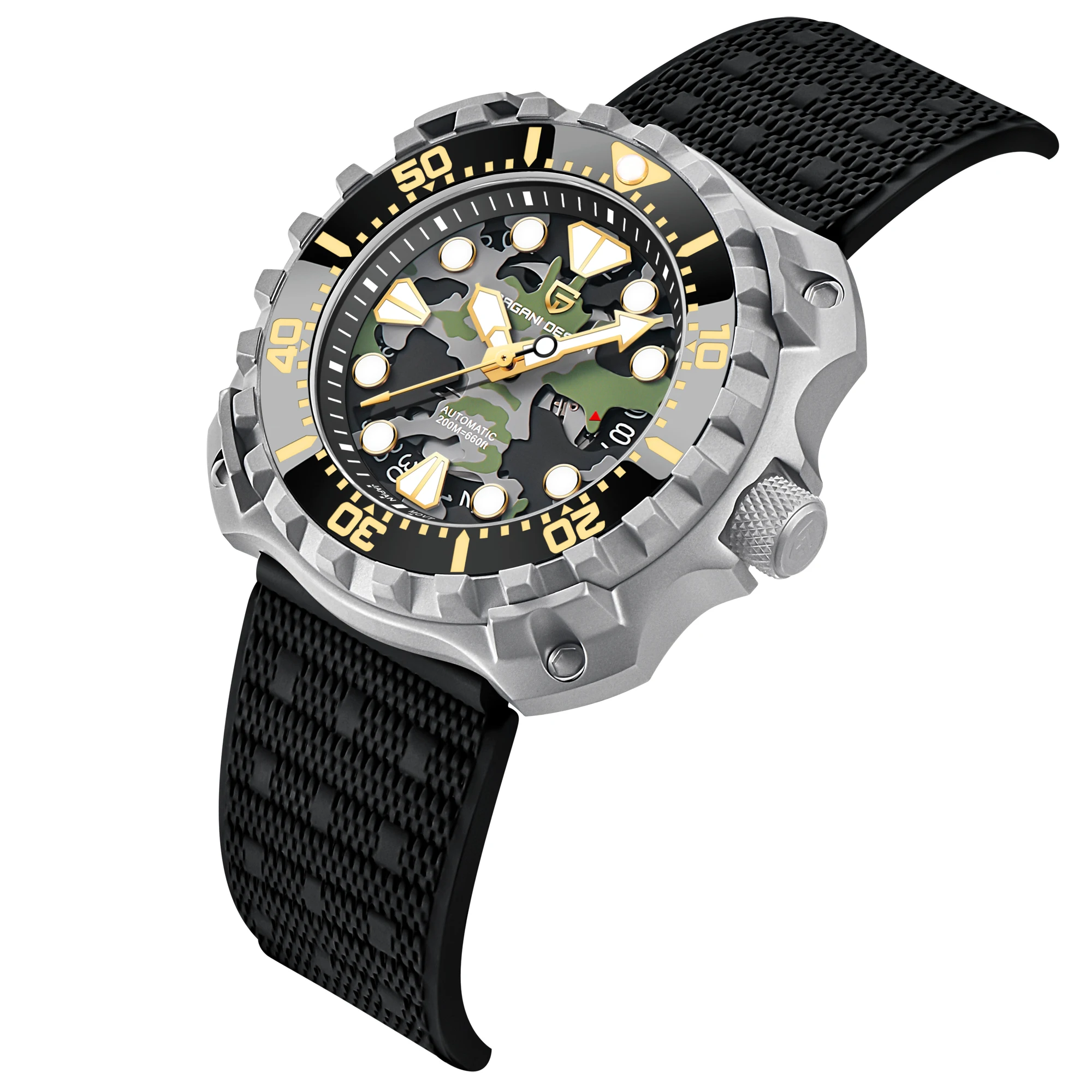 

PAGANI Brand SWIM Japan TMI NH35 Movt Square Steel Mechanical Watch Men Diving Watch Rubber Band Sapphire Glass Reloj Hombre