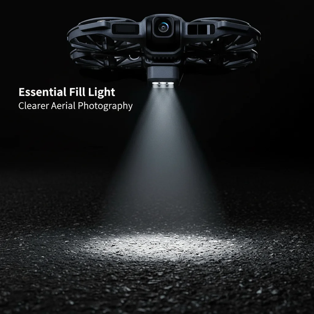 Vue rapprochée du train d'atterrissage LED pour DJI NEO2 rechargeable, lumières LED brillantes