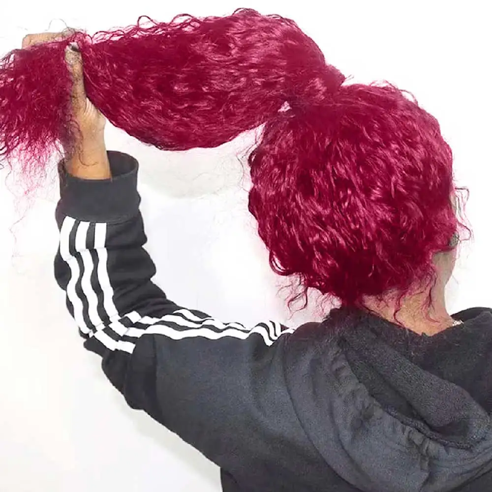 99J Deep Wave Frontal Wig 360 Full Hd Lace Front Wig Pre Plucked 250 High Density Burgundy Red Glueless Human Hair