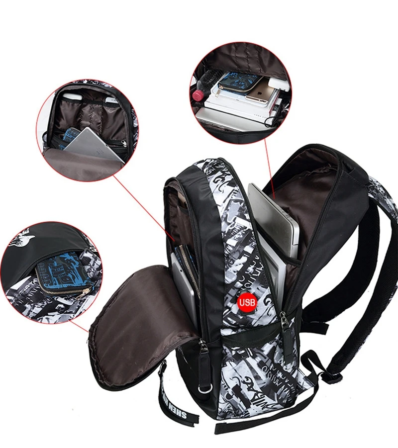 Student School Backpack Luminous USB Charge School Bags For Teenager Boys Girls Anti-Theft Children's Schoolbags Laptop Backpack 6