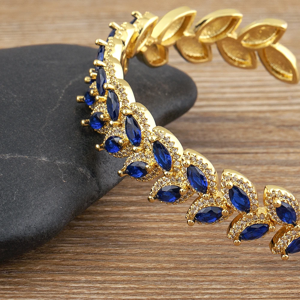 AIBEF Branch Leaf Shape Opening Adjustable Bracelet Decorative Jewelry Copper Cubic Zircon Ornaments Friend Woman Party Gift 4