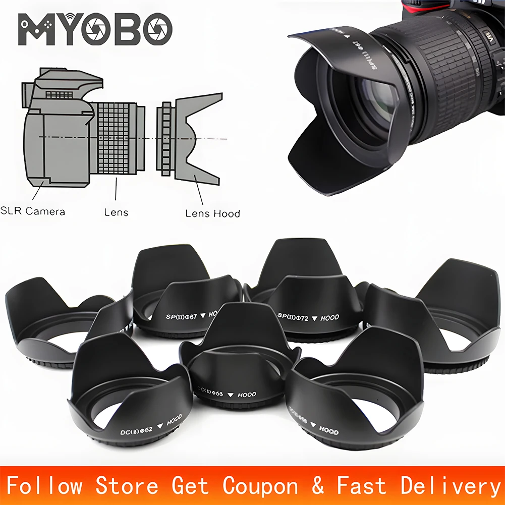MYOBO Camera Lens Hood 49-82mm Lens Shade Protector for Canon Nikon Sony DSLR SLR Cameras