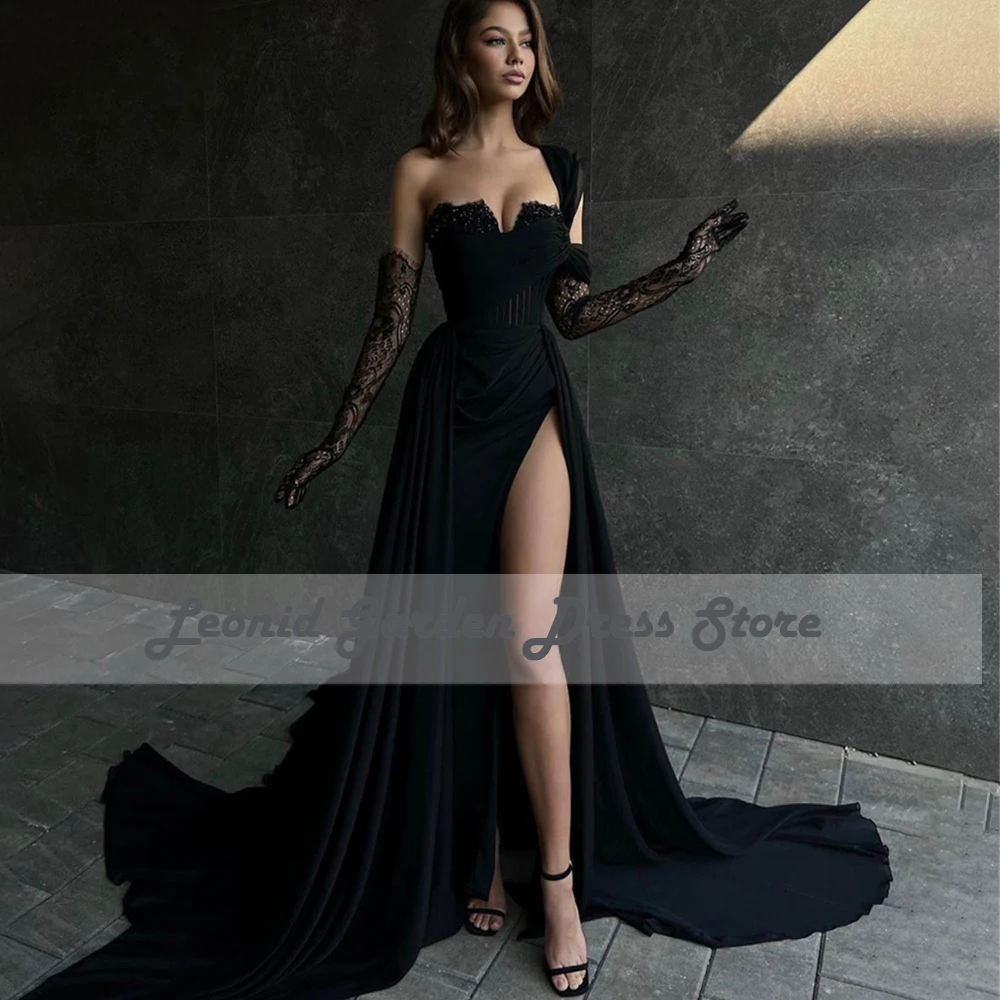 Black One Shoulder Evening Gown | Black Evening Gown Wedding | Black Prom  Dress Gloves - Evening Dresses - Aliexpress
