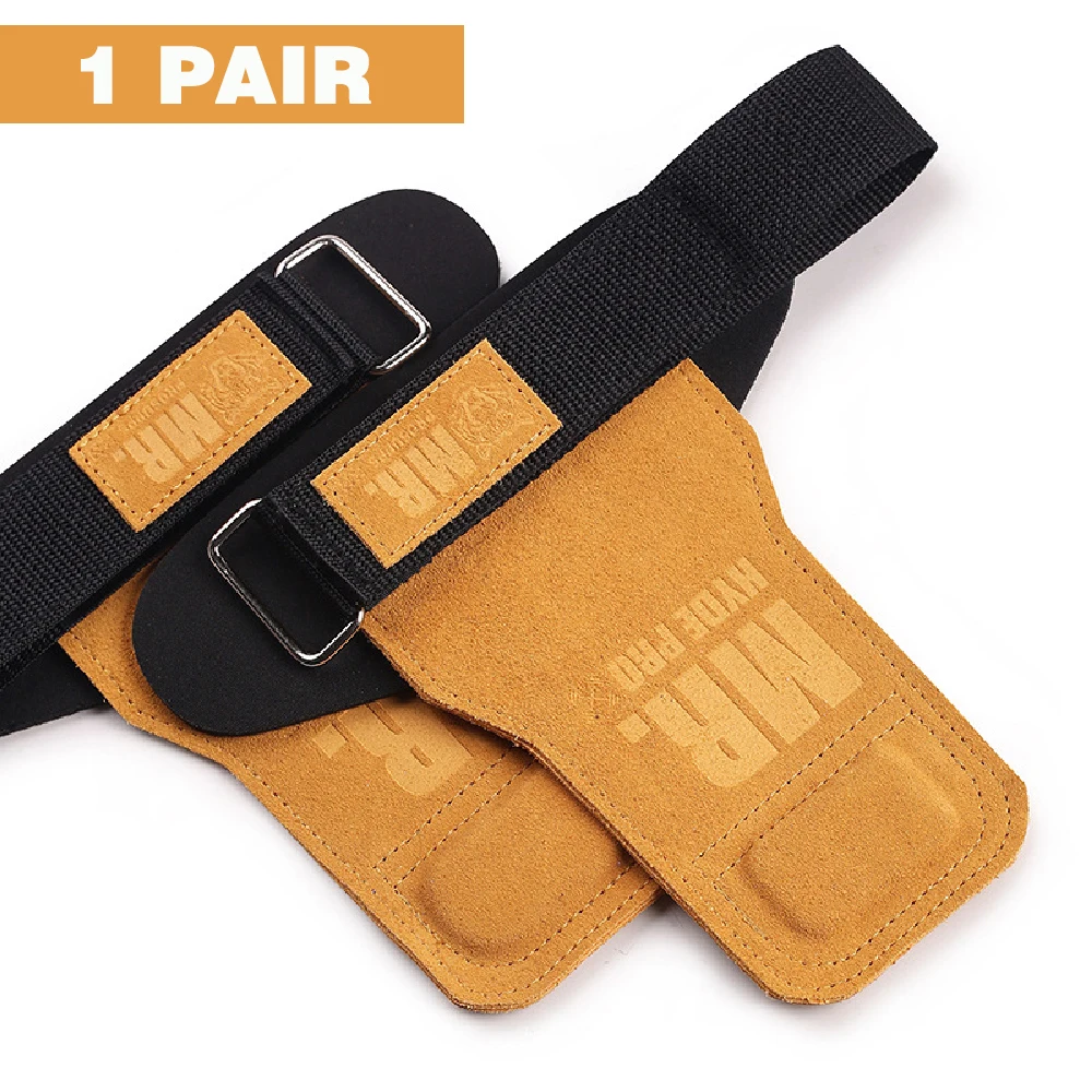 1Pair New Leather Cowhide Gym Fitness Gloves Straps Grips Anti-Skid Weight power belt Lifting Pads Workout Exercise Protection 6
