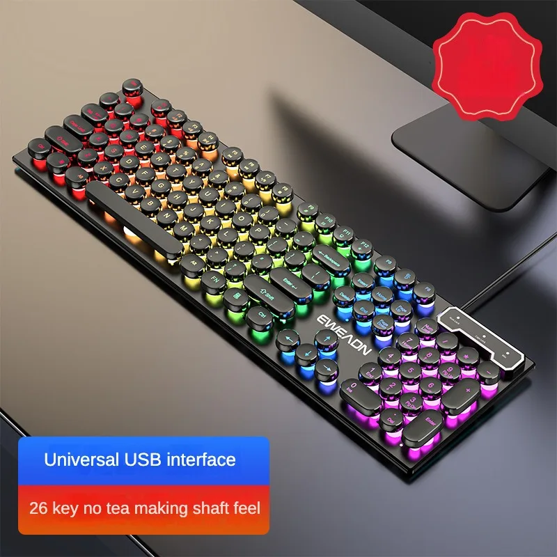 Teclado para juegos por cable, teclado para juegos impermeable retroiluminado con luz fría, teclado de sensación mecánica de 104 teclas de tamaño completo para jugadores de PC