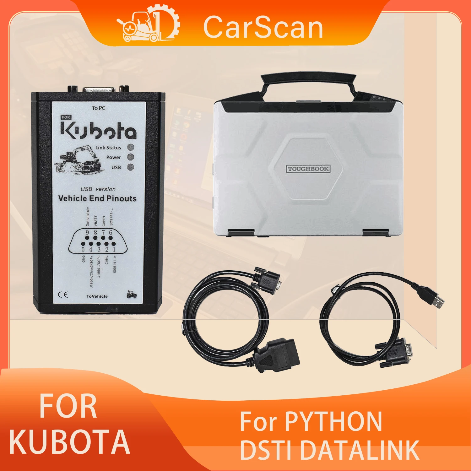 

FOR KUBOTA AGRICULTURAL MACHINERY TRACTOR TRUCK DIAGNOSTIC TOOL DIAGMASTER PYTHON DSTI DATALINK PYTHON WITH CF 54/CF53 LAPTOP