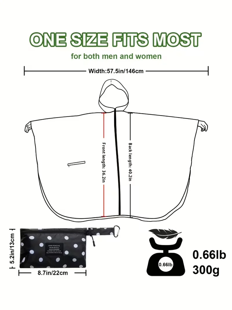 Unisex White Polka Dot Rain Poncho