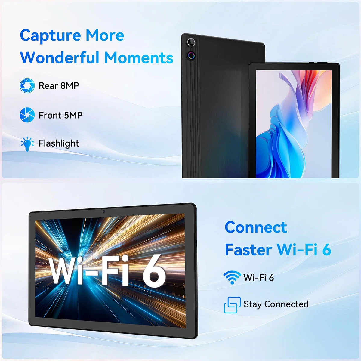 A7 Octa Core Tablet PC 10.95 Inch HD Screen Android 14 Tablet 16GB(4+12) RAM 128GB Storage Expandable 1TB TF Card 6800mAh Battery 5MP+8MP Camera Business Entertainment Tablet Black White