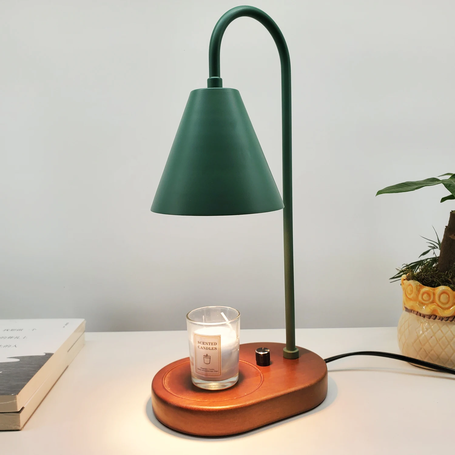 candle-lamp-electric-warmer-wax-melting-light-creative-aromatherapy-table-wooden-base-bedside-decor-fragrance-gifts-2-bulbs