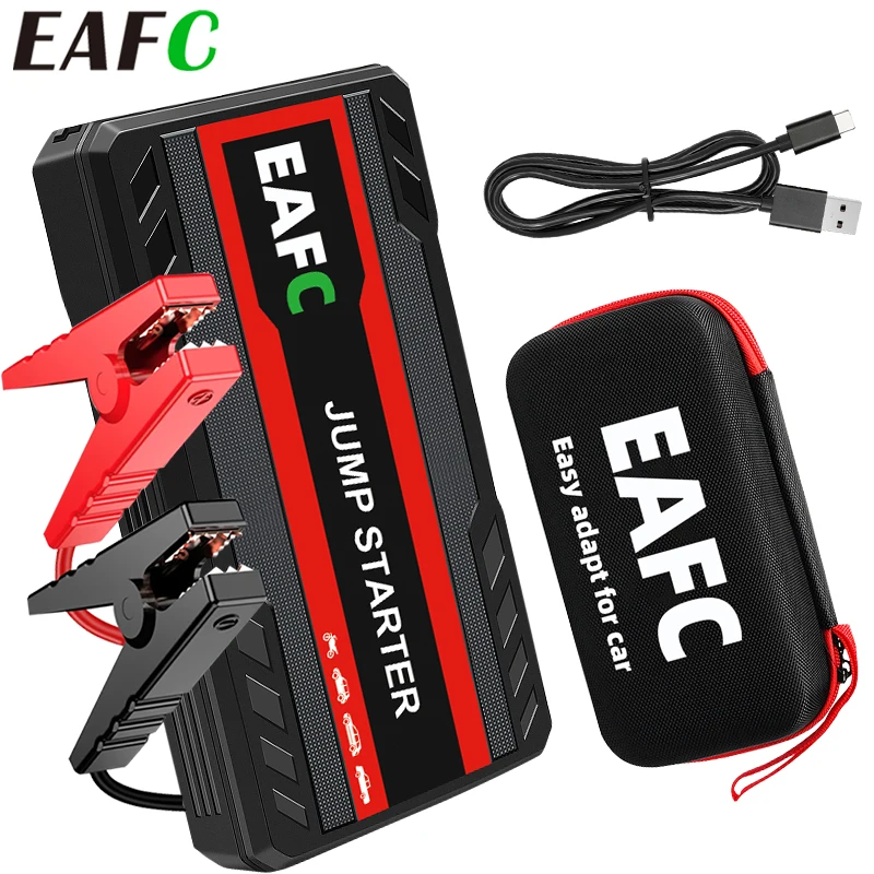 EAFC 600A Démarreur de voiture avec batterie externe et lumière d'urgence pour démarrage de voiture, booster d'urgence portable pour voiture à essence 3.0L 1