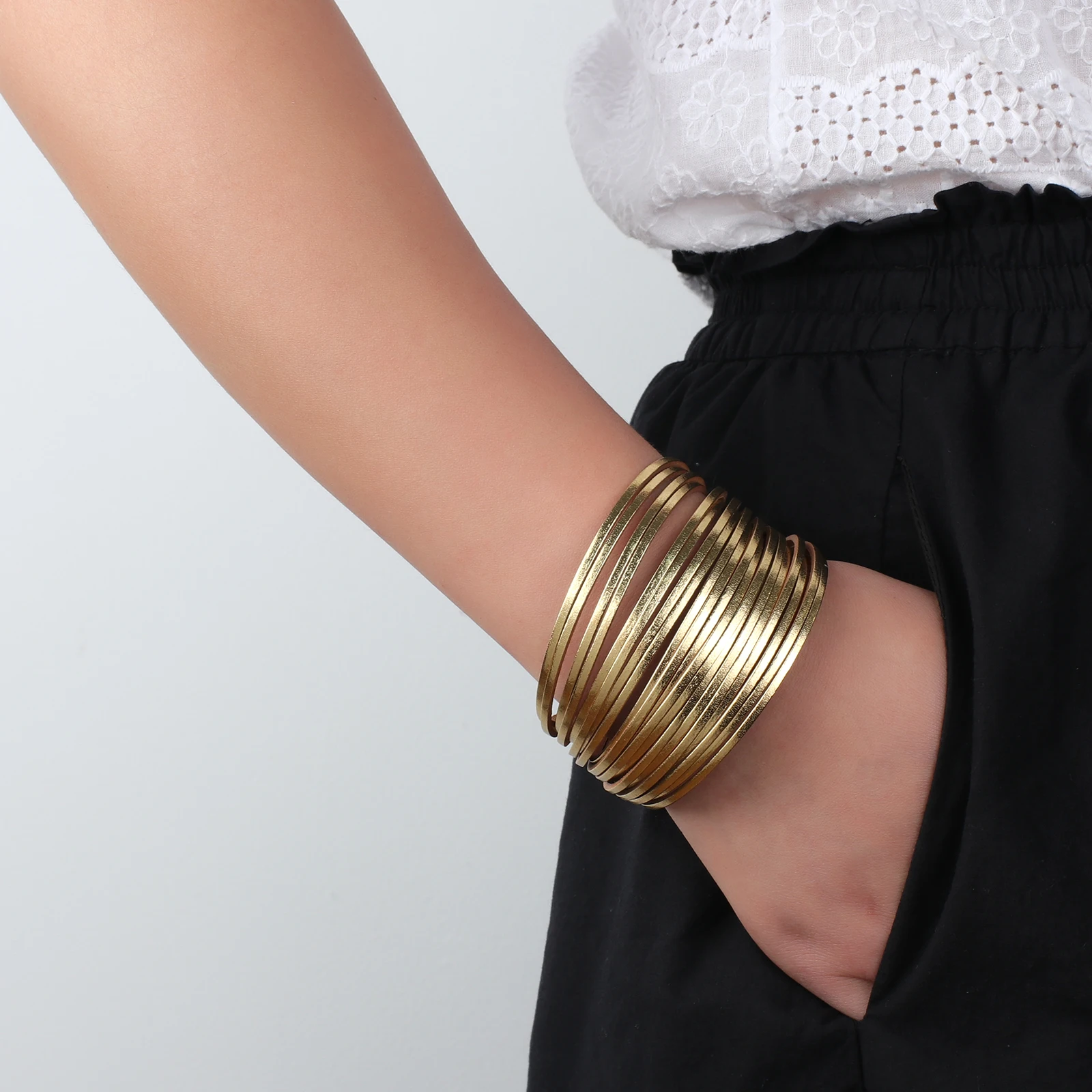 Leather bracelet ALLYES Simple Leather Bracelets For Women Fashion 2025 Boho Multilayer Strips Wide Wrap Bracelet Jewelry