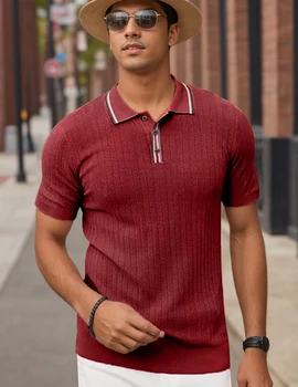 Men's Knitted Short Sleeve Textured Pullover Sweater, Stylish and Comfortable, Suitable for Casual Spring and Summer Wear