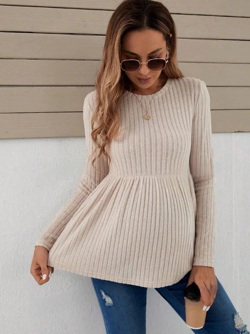 Maternity Clothes Long Sleeve Blouse T-Shirts Tees Spring Autumn Loose Casual Pregnant Women O-Neck Blouse Shirts Pullover Tops 3