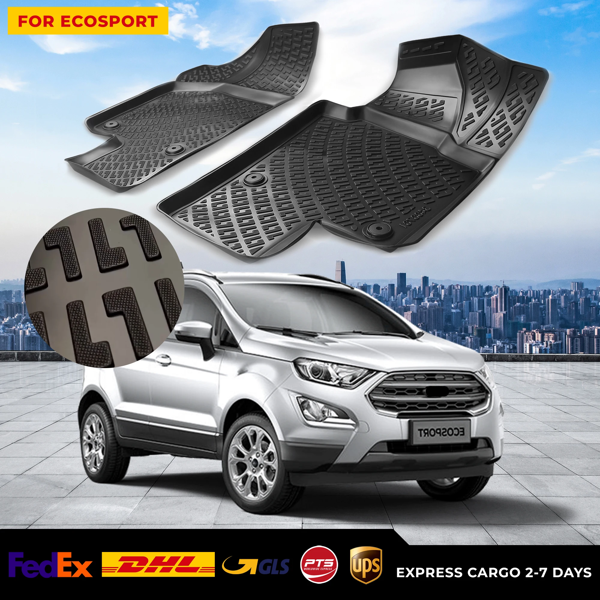 

3D Car Floor Liner For Ford Ecosport Waterproof Special Foot Pad Fully Surrounded Mat Accessories Rugs Non-slip
