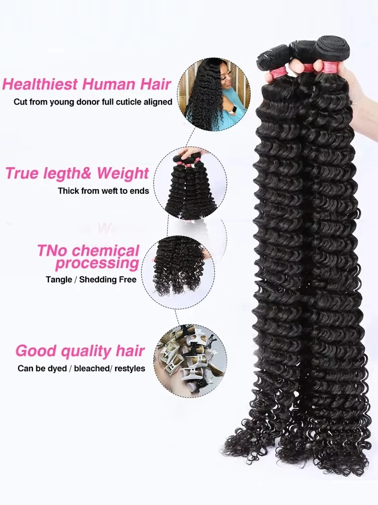 Deep Wave Human Hair Bundles Curly Hair Remy Loose Deep Wave Hair Bundles Brazilian Weaving 28 30 40 42 Inch Natural Human Hair 2