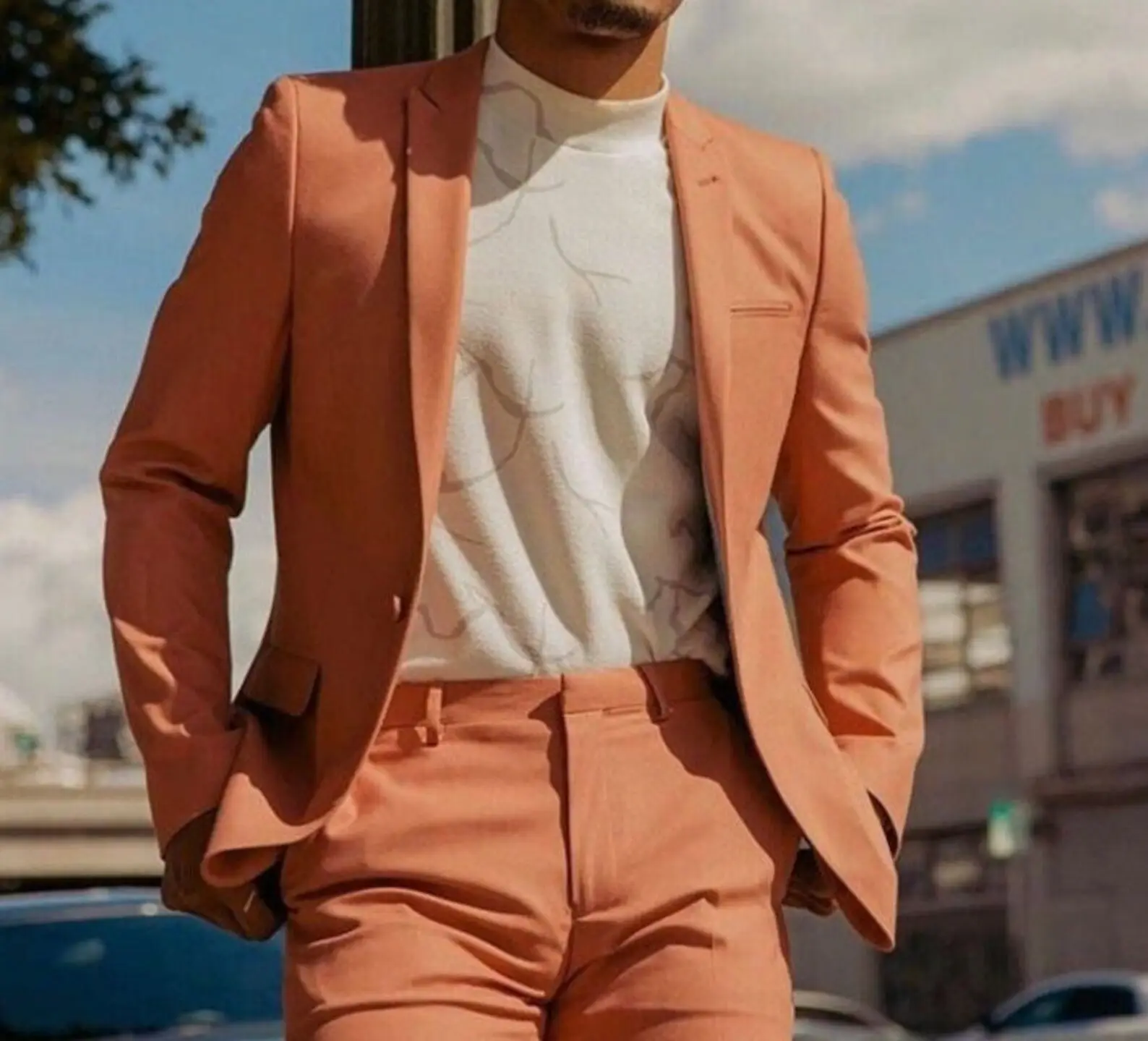 

Orange 2024 Latest Fashion Men's Suits Slim Fit Wedding Tuxedo Blazer Sets New 2 Pieces (Jacket+Pants) Terno Masculino Completo