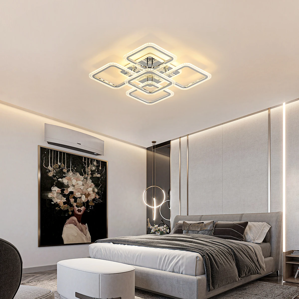 LED Ceiling Lamp,5 Square Dimmable Ceiling Light 74W,Ceiling Lights Fixtures with Remote Control for Office,3000K-6500K