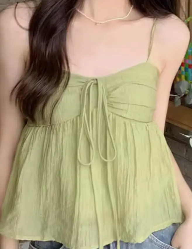 Elegant Linen Blend Babydoll Crop Top with Ruffle Details photo review