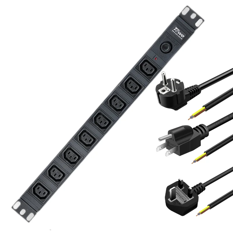 

1U стойка с креплением, 8 способов, разъем IEC C13, 10 А, блок распределения питания, защита от перегрузки и индикатор светильник 19 дюймов, блок питания PDU