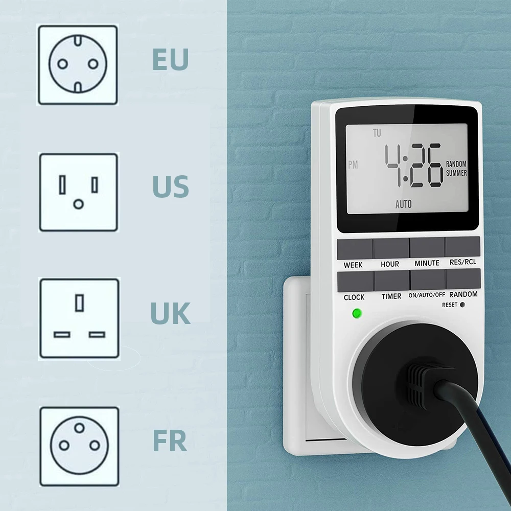 Interruptor Programável da Tomada do Temporizador Elétrico de Digitas com 10 Programas de Ligar-fora da Tela Lcd da ue fr Eua uk Outlets