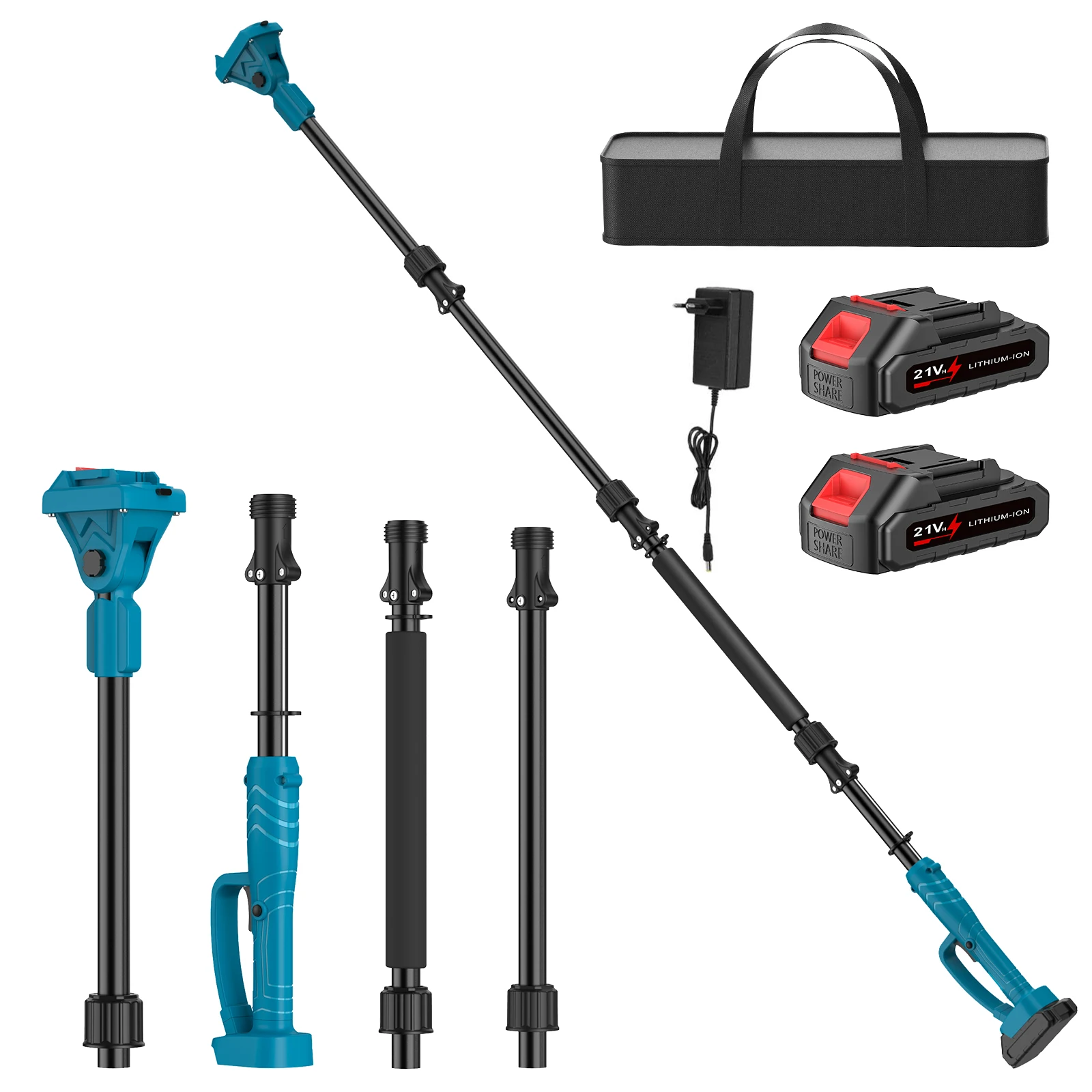 Varilla de extensión tipo enchufe de 2M para tijera de podar eléctrica y motosierra, varilla telescópica de rama alta ajustable a 180 ° para batidora Makita de 18V