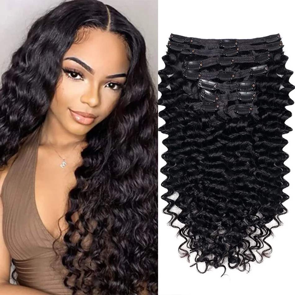 Hair Extension 8Pcs/Set 18 Clips Deep Wave Natural Hair 20 22 24 26 Inch Hairpiece Heat Resistant For Women Hairstyle hair extensions