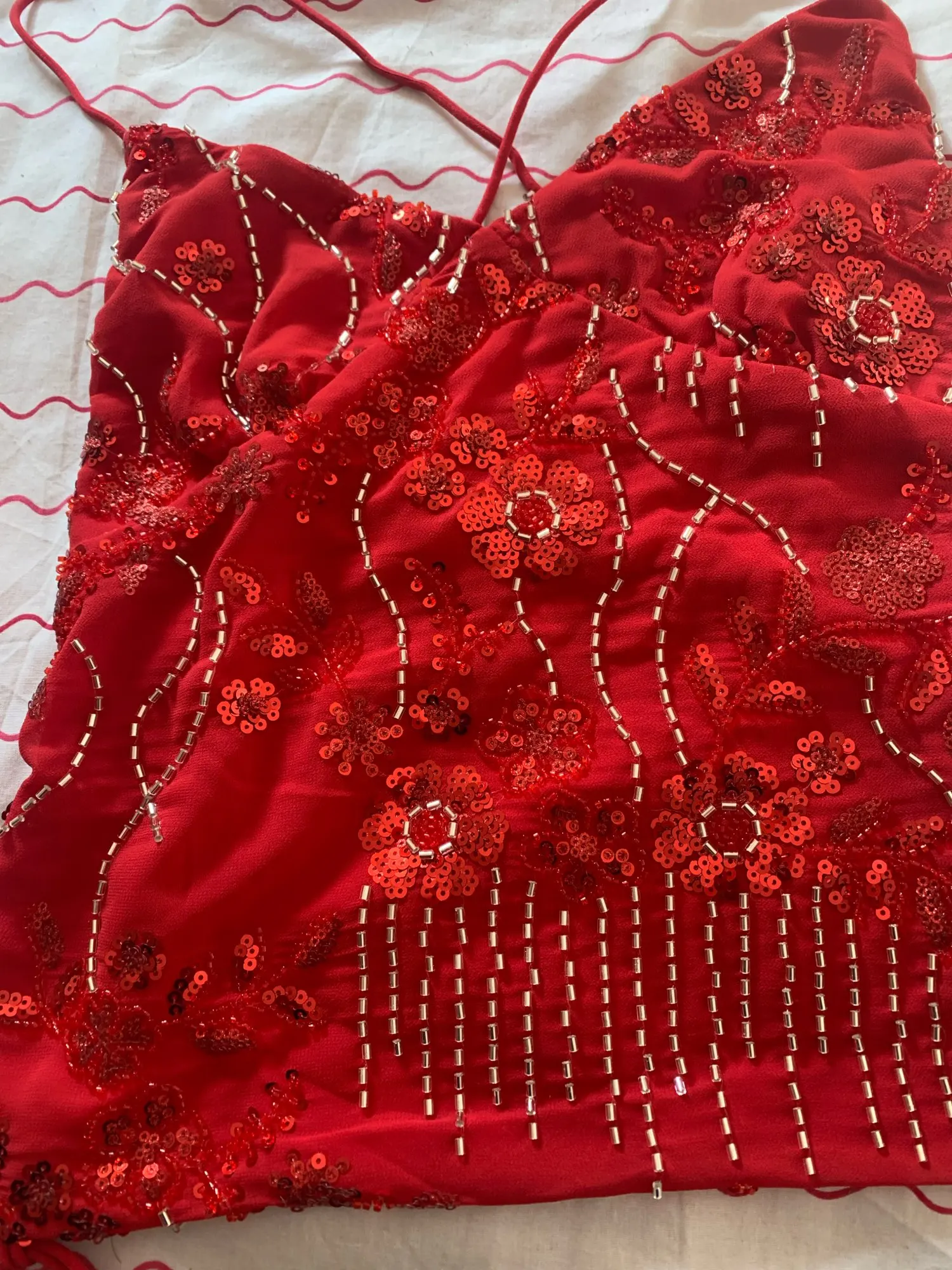 Women's Y2K Sequin & Pearl Embellished Halter Camisole photo review