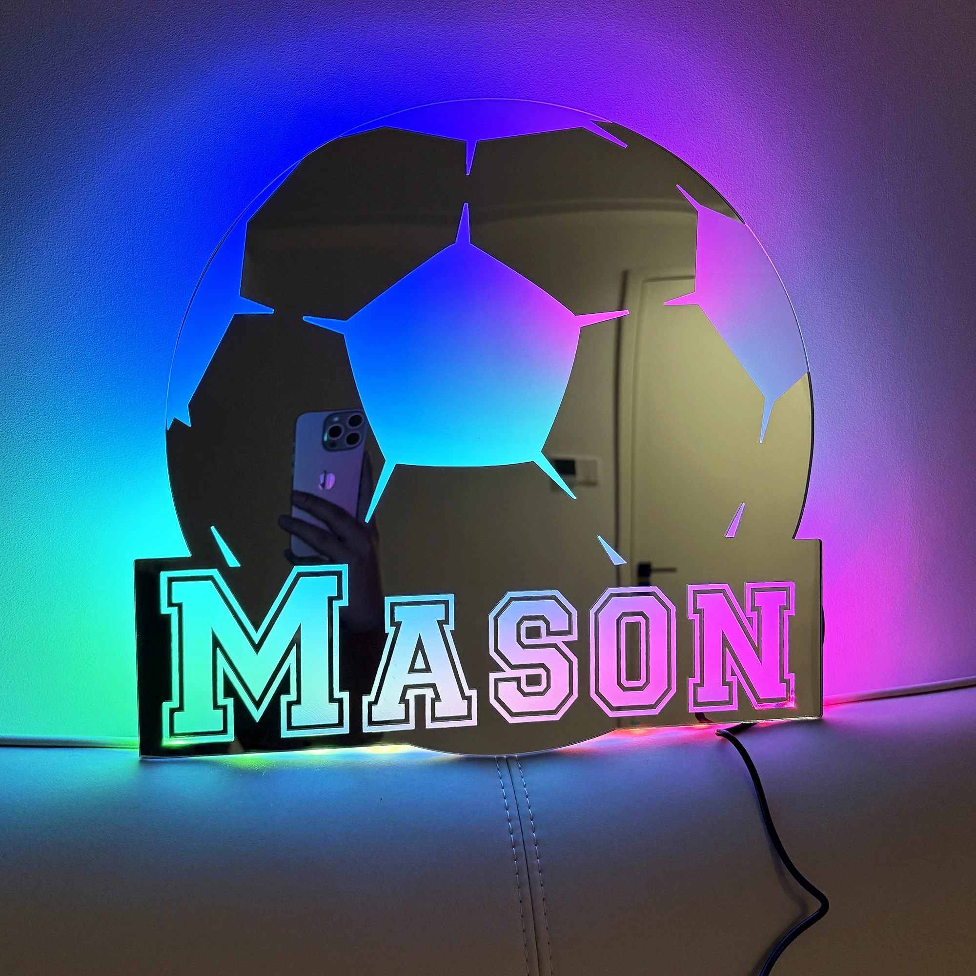 LED Sports Jersey Mirror Light-Engravable Vanity Desk Decor, Unique Birthday Gift for Football Fans & Sports Lovers