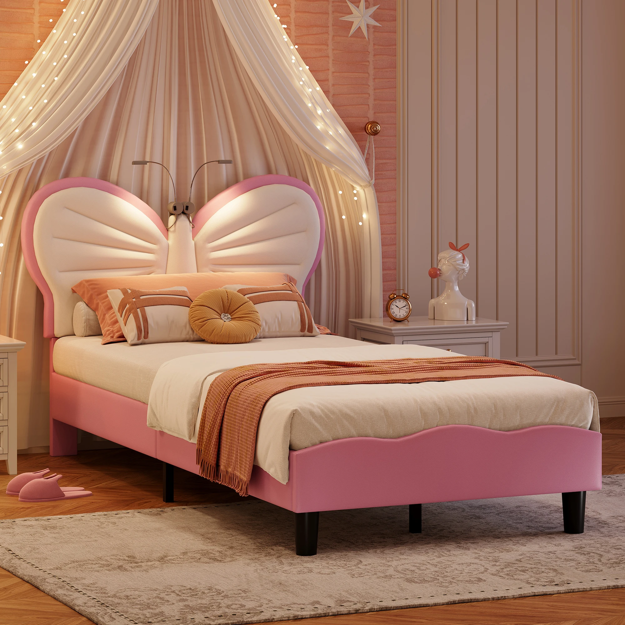 Rosahqnda Lit enfant 90x200 cm Lit princesse élégant Lit simple pour garçons filles Adolescents Adultes sans matelas