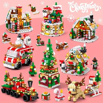 TOYLINX DIY Bricks Toys Christmas Series Building Blocks Set with Light Creative Winter Village House for Kids Xmas Gifts