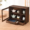 Solid wood dustproof desktop storage box modular detachable cosmetic shelf tea set organizer tea cup holder bookcase teapot latt 3