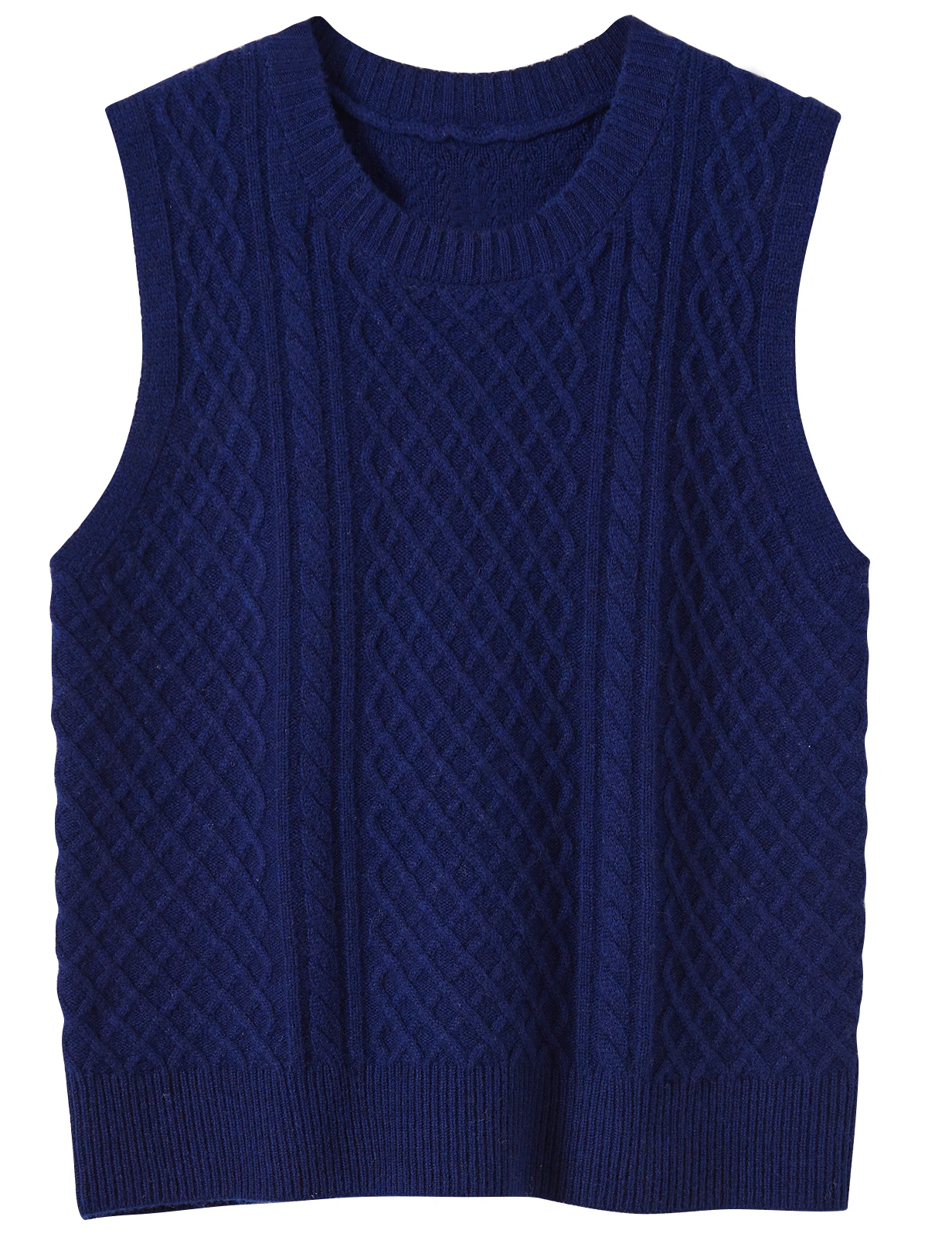 LONGMING Women's Sweater Vest 100% Merino Wool Sweater Vest 2023 Fall Winter Crewneck Vintage Cable Sleeveless Top Knit Pullover
