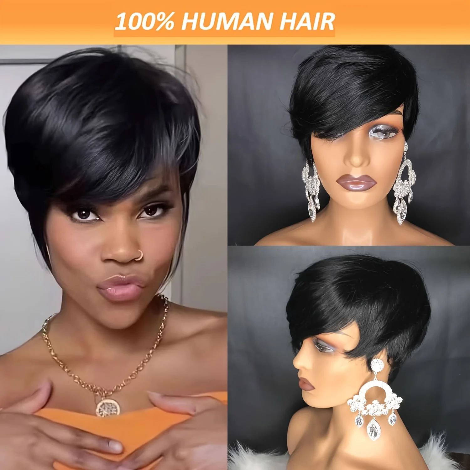 Human Hair Wigs Short Straight Bob Pixie Cut Wig Human Hair for Women with Bangs Brazilian Virgin Hair Non Lace front
