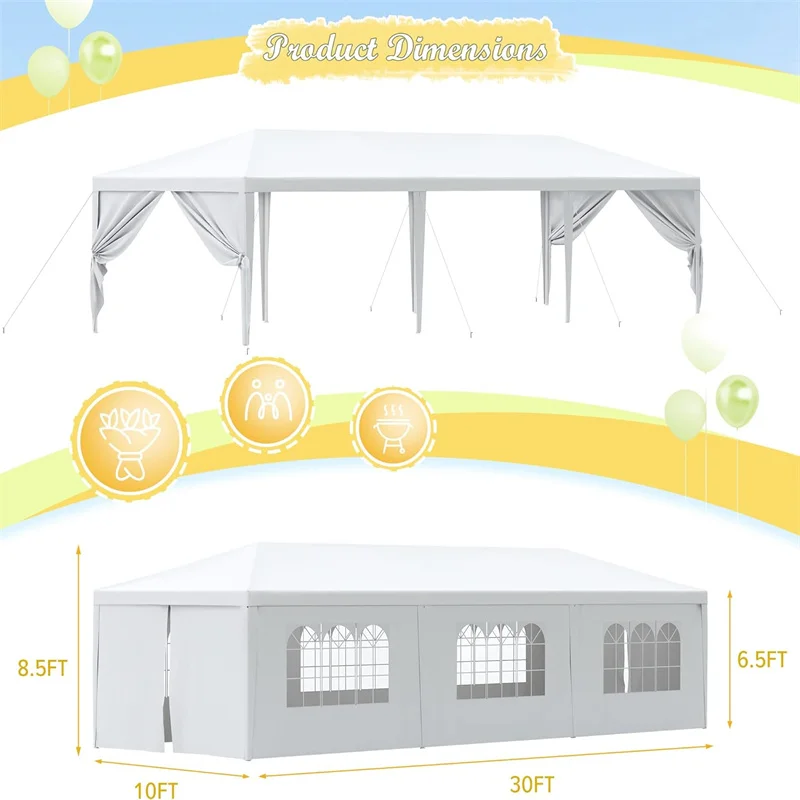 10x10/10X20/10x30FT Party Tent Outdoor Canopy Tent with Sidewalls Upgrade Removable, White Tents for Parties Waterproof 5